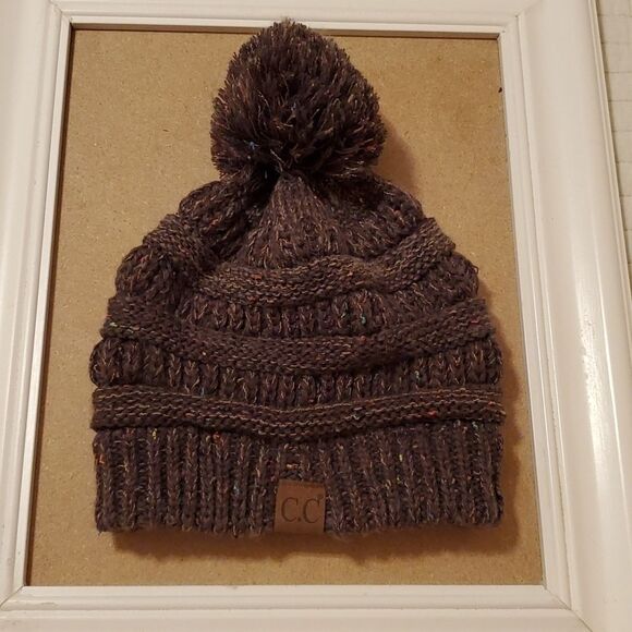 C.C. chunky brown marbled beanie with pompom - Picture 1 of 5